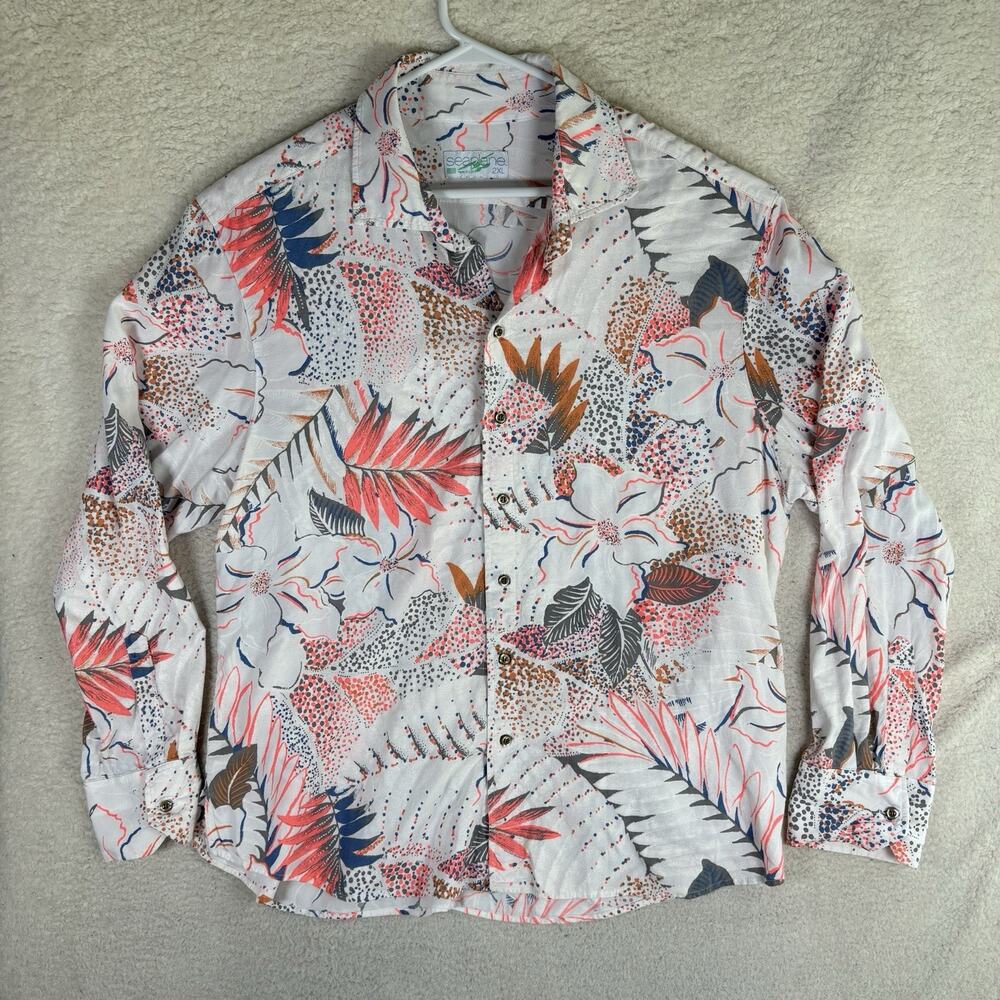 Vintage Seaplane Shirt Mens XL White Floral Funky Button Down True Long Sleeve